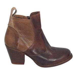Roan by Bed Stu Brown, Tan & Beige Leather Colorblock Charleston Ankle Boots- 6‎
